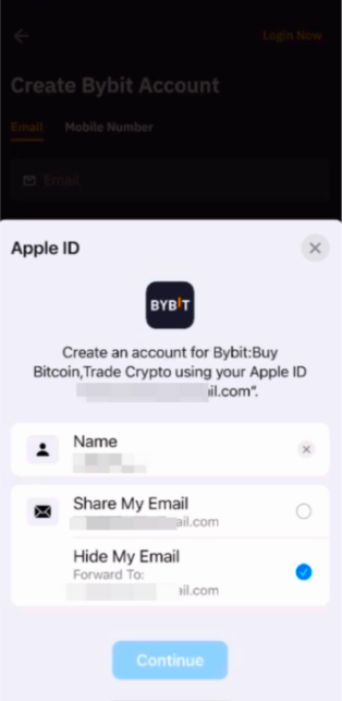 Apple/Google-Registrierungsoptionen
